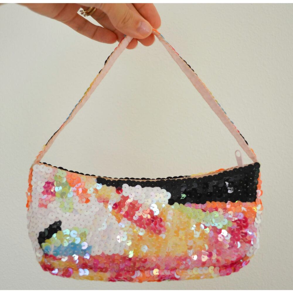 Vintage Multicolor Sequin Baguette Bag with Black Detail